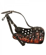 Painted Leather German Shepherd Muzzle with Flames