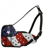 "American Flag" German Shepherd Leather Muzzle with Painted Decoration