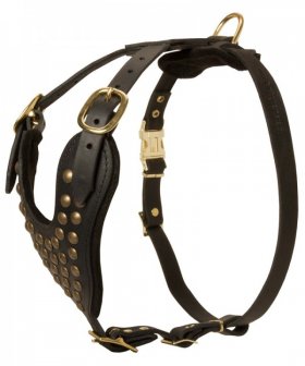 Adjustable Leather German Shepherd Harness with Studs for Walking