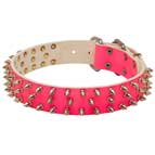 Spiked-pink-leather-collar-for-canine-walking