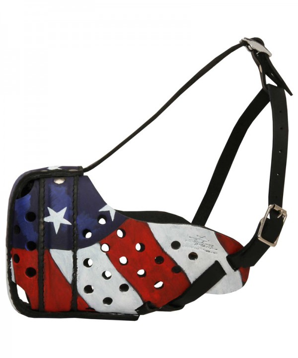 "American Flag" German Shepherd Leather Muzzle with Painted Decoration