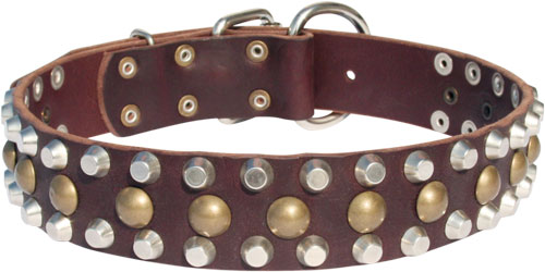 3 Rows Leather German Shepherd Collar with Pyramids and Studs