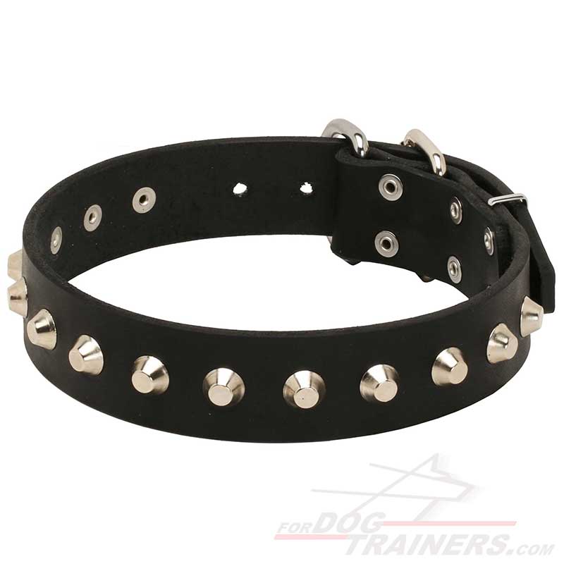 Elegant Leather German Shepherd Collar with Nickel-plated Pyramids