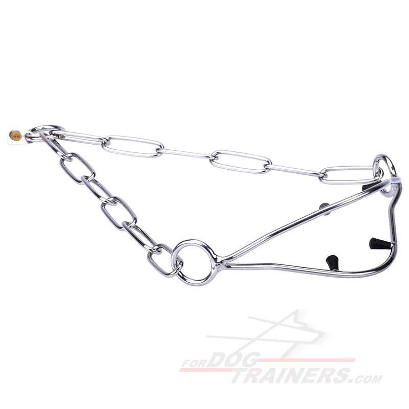 "Correct Posture" Stainless Steel German Shepherd Show Collar with Caps and Fur Saving Links