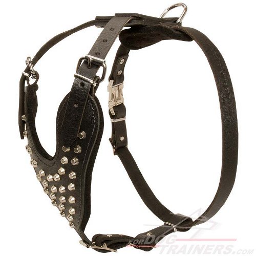 Leather German Shepherd Harness with Nickel Plated Pyramids