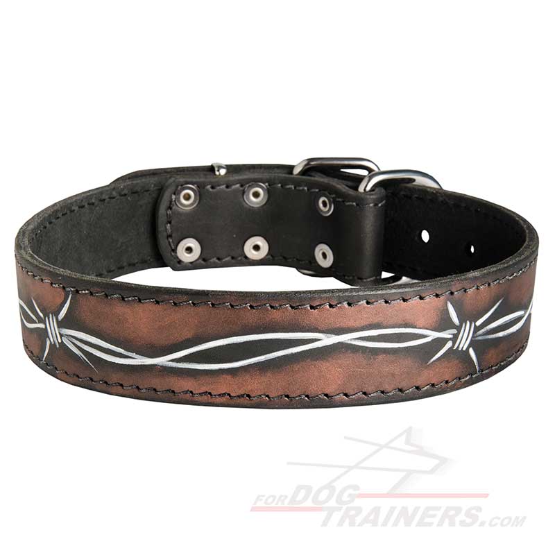 Excellent Leather German Shepherd Collar with Barbed Wire Painting