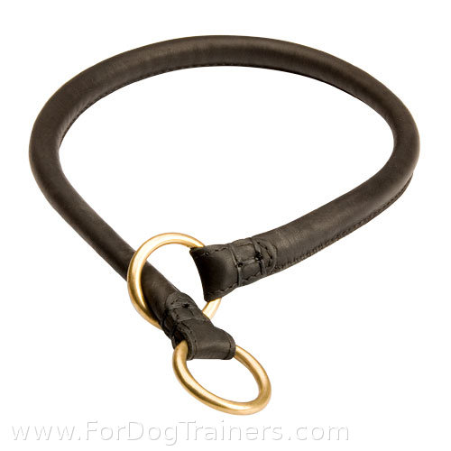 Round Leather Silent Training Choke Collar for German Shepherd