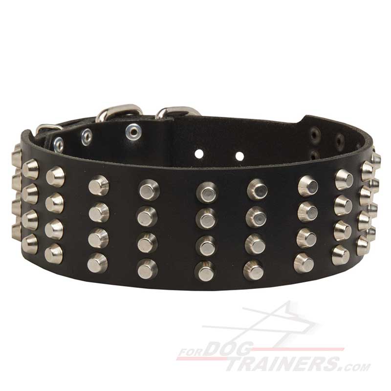 4 Rows Pyramids 2 2/5 inches (60mm) wide Leather Studded German Shepherd Collar