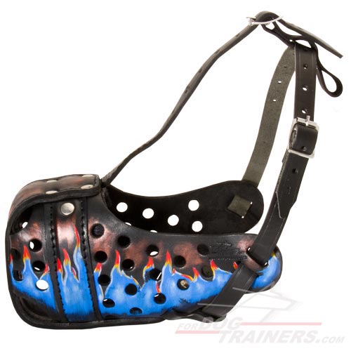 Fashionable Painted Leather German Shepherd Muzzle